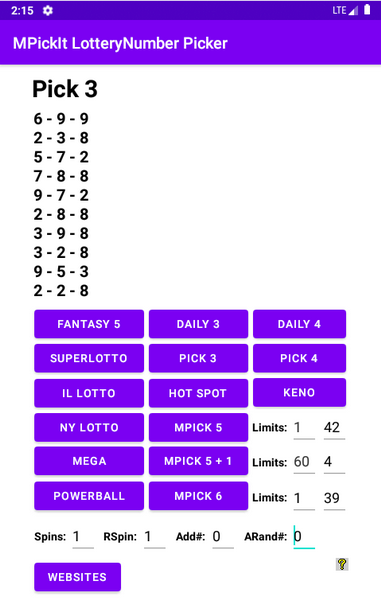Use Pick 3 to pick Pick 3 Lottery numbers. Picks 3 numbers from 0-9. Similarly to Daily 3 but uses a different algorithm to pick lottery numbers.